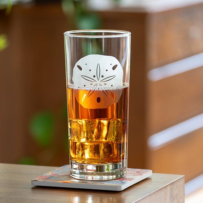 Rolf Glass Sand Dollar Highball Glass 15 ounce | Set of 4 Cooler Glasses | Lead-Free Glass | Engraved Drinking Glass with Heavy Base | Proudly Made in the USA