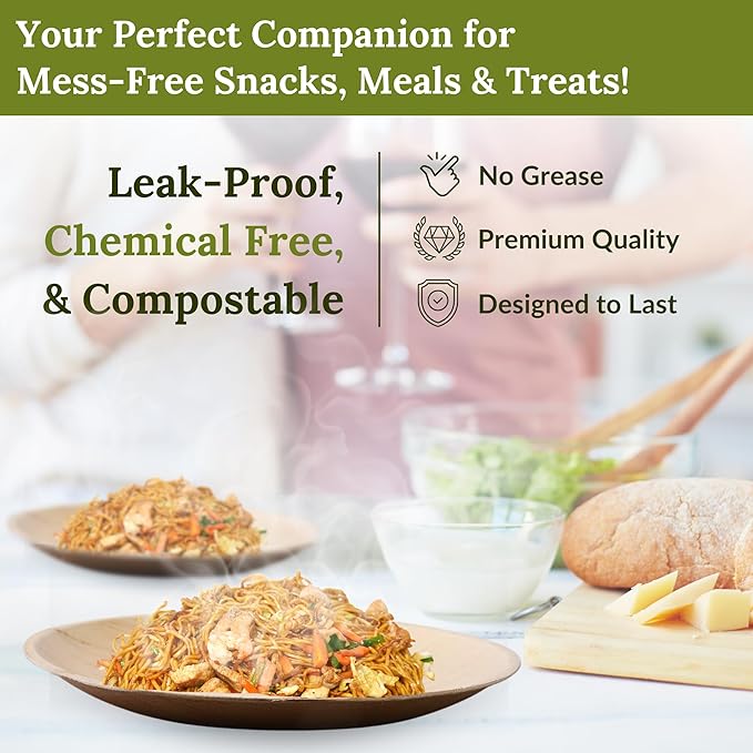 Round Palm Leaf Plates 10 Inch, 50 Pack Disposable Party Plates, Heavy-Duty Compostable & Biodegradable, Microwave Safe Eco-Friendly Bamboo-Style Plates for Parties, Weddings & BBQs