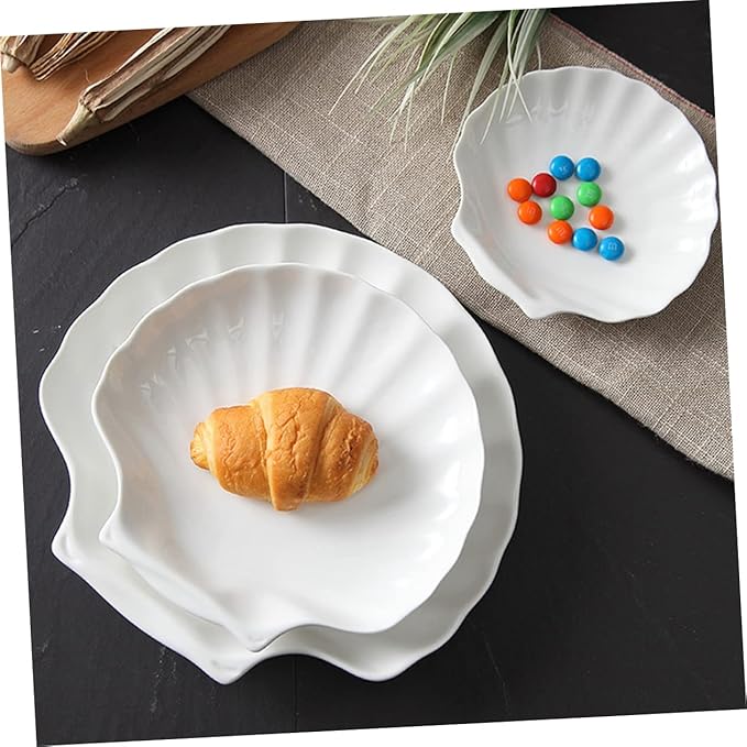 Shell-Shaped Porcelain Plates Set of 4 Multipurpose Kitchen Serving Plates for Breakfast Desserts and Appetizers Household Ceramic Food Dishes for Entertaining