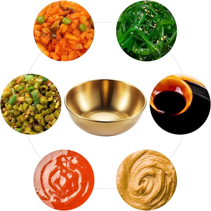 Stainless Steel Sauce Dishes,4 Pack Dipping Bowls,Small Bowls for Side dishes, Appetizer,Dip,Sushi.Reusable and Dishwasher Safe (4, Golden)