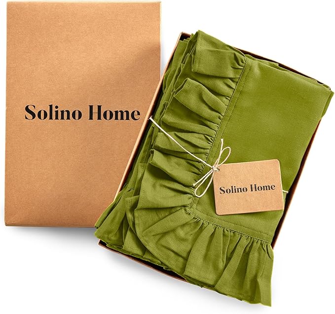 Solino Home Linen Ruffle Napkins Set of 4-100% Pure Linen Avocado Green Dinner Napkins Cloth 20 x 20 Inch - Gabrielle Ruffle, Handcrafted and Machine Washable