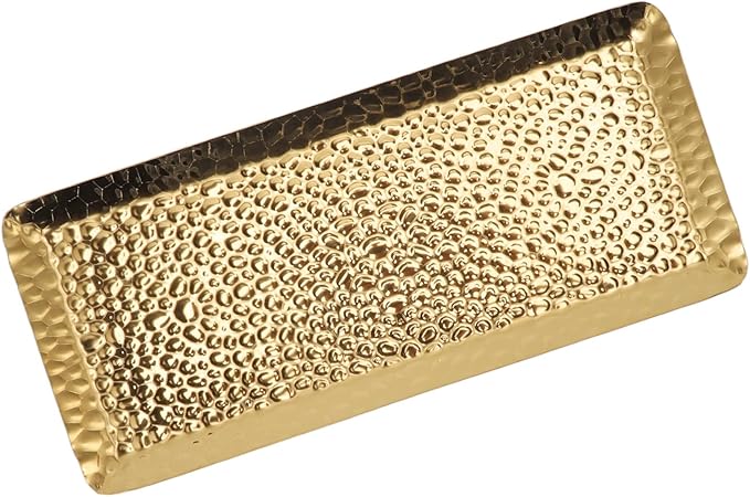 25x11cm Stainless Steel Multipurpose Serving Tray - Dishwasher Safe Pastry Platter for Home & Restaurant Use (Gold)