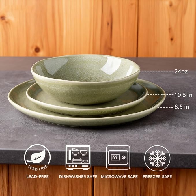 AmorArc Ceramic Dinnerware Sets,Handmade Reactive Glaze Stoneware Plates and Bowls Set,Highly Scratch Resistant | Dishwasher & Microwave Safe,Service for 6 (18pc)