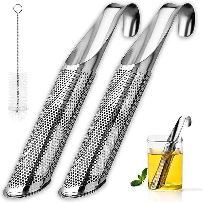 Tea Infuser, Tea Strainer, Tea Diffusers for Loose Tea, Gorgeous Lit Stainless Steel Tea Diffuser, 304 Stainless Steel Tea Strainer, Stick Pipe Tea Diffuser (2pcs +1 Brush)