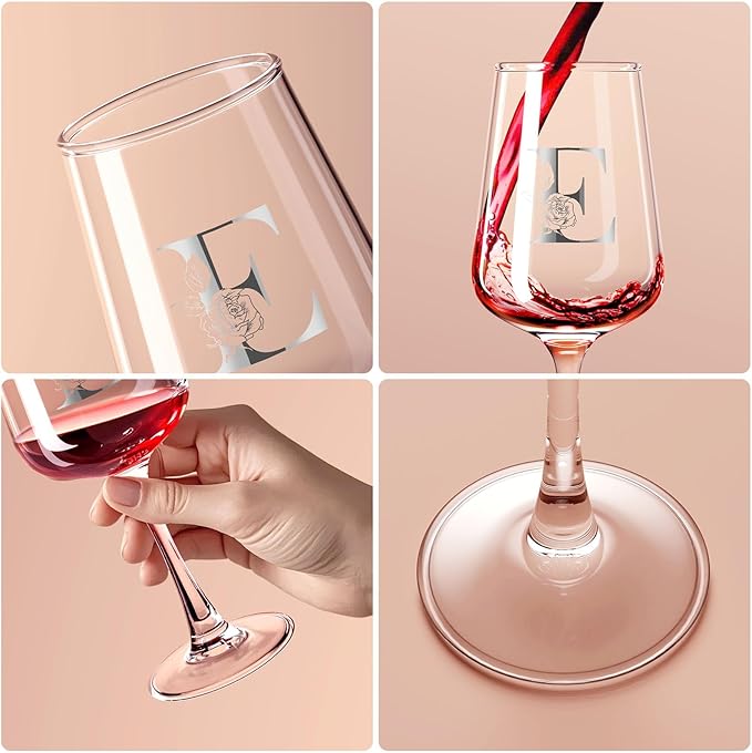 Personalized Wine Glass Gifts for Women - Monogrammed A-Z Wine Glasses Gift | Custom Christmas Gift, Valentines Day, Birthday Gifts for Women Her Mom Wife Best Friend Sister (E)