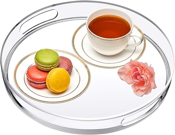Amazing Abby - Sultana - 1-Pack Acrylic Vanity Tray (12" Dia.), Plastic Bathroom Countertop Organizer, Round Coffee Table Tray, Clear Dish for Home Decor, Great for Makeup, Perfume, Jewelry, and More
