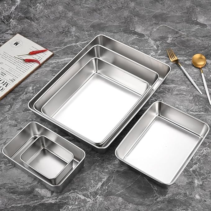 Professional Stainless Steel Food Service Tray Rectangle Dining Platter With High Rim Kitchen Buffet Serving Dish Metal Storage Container Dishwasher Safe Silver(30 * 25 * 5.5)