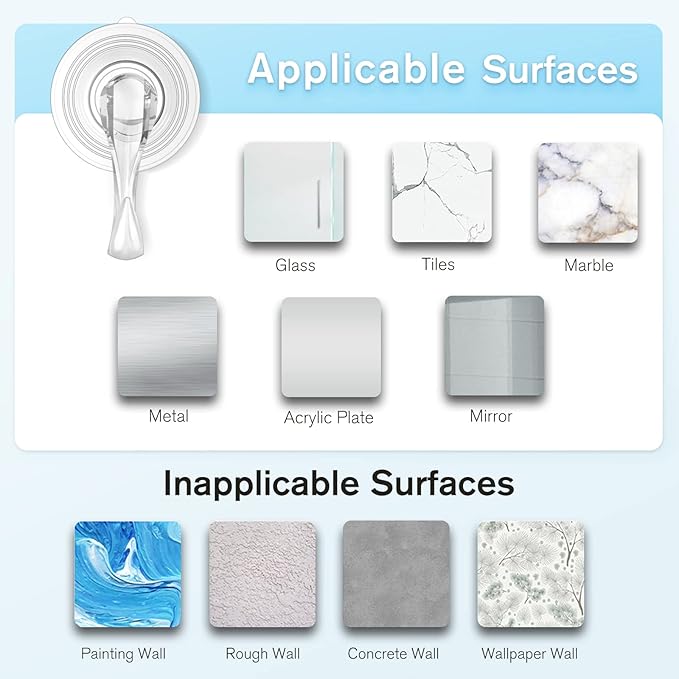 VIS'V Suction Cup Hooks, Small Shower Suction Hooks with Wipes, Heavy Duty, Removable and Reusable, Clear, 6 Pcs