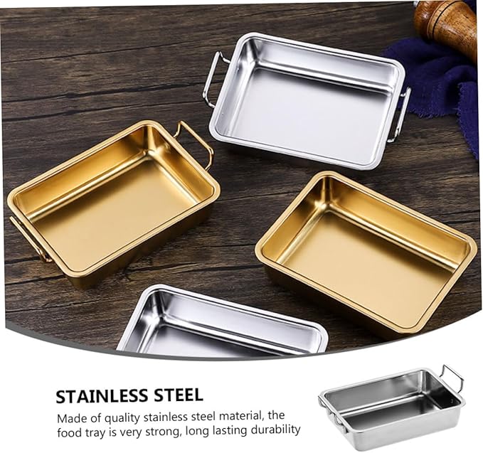 PRETYZOOM 1Pc Stainless Steel Food Serving Tray with Handle Small Silver Snacks Tray for Fruits and Appetizers Easy to Move Design Smooth Surface