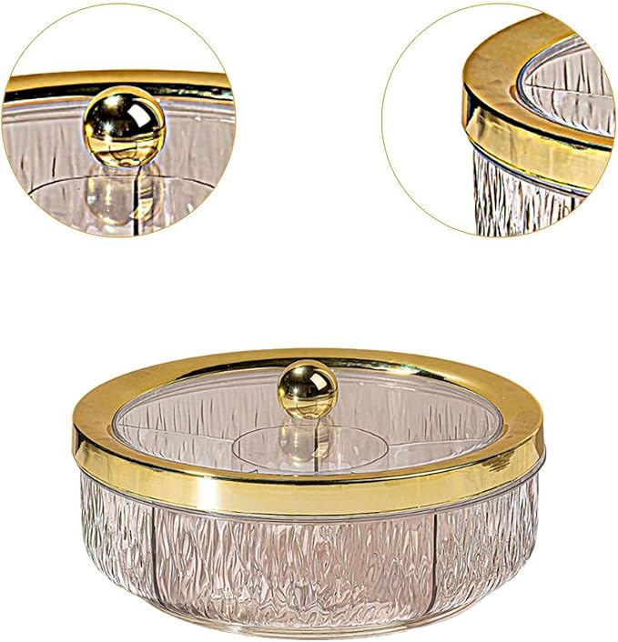 Divided Serving Tray with Transparent Lid Rotating Snack Tray Appetizer Platter Divided Dessert Dish Suitable for Living Room Gatherings GIF, Golden Ball