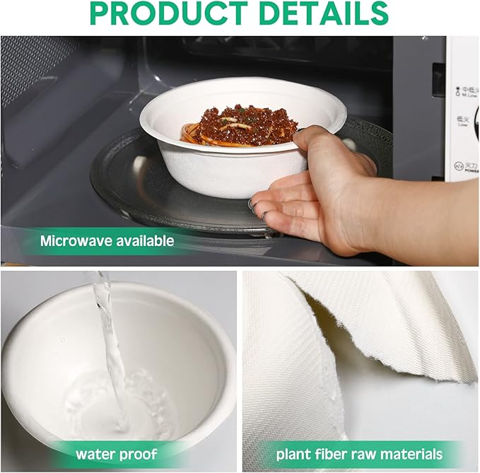 300 Pack Disposable Paper Bowls Quality White Bowls Small Sugar Cane Fibers Party for Ice Cream Fruits Salad Soup Hot or Cold Use Catering Picnics Camping and Restaurant Supplies(16 oz)