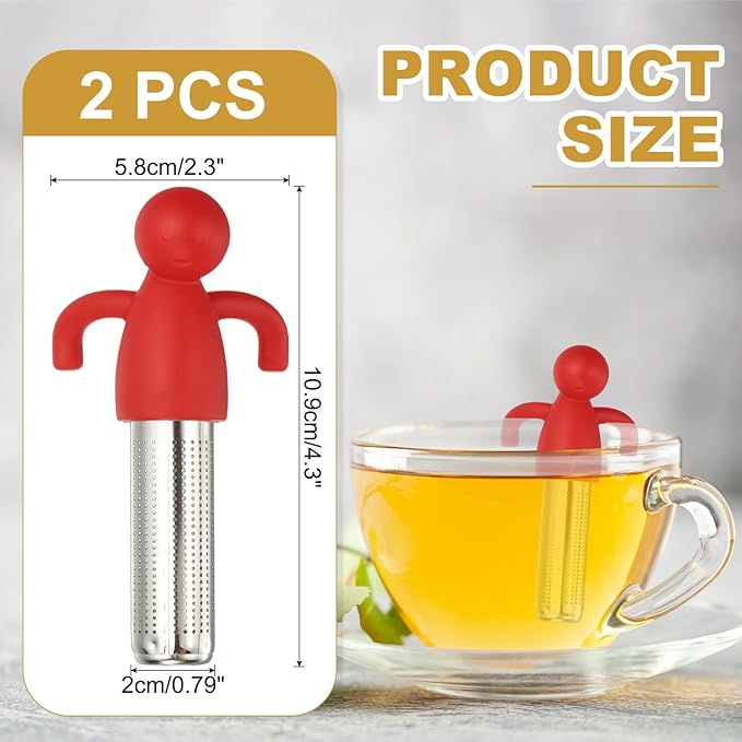 uxcell 2 Pcs Cute Tea Infuser, Stainless Steel Loose Leaf Tea Steeper Filter with Silicone Handle Reusable Coarse Pores Mesh Strainer Diffuser for Teacups Teapots Mugs, Red