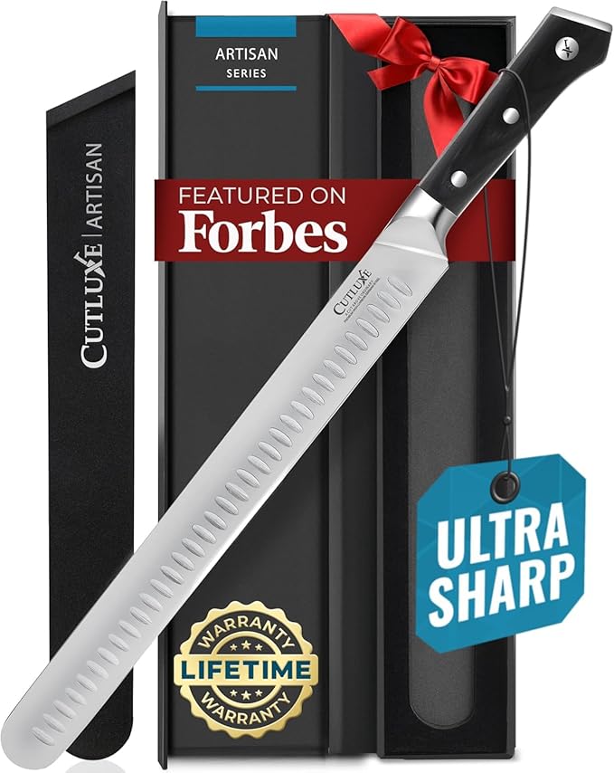 Cutluxe Brisket Knife – 12" Carving & Slicing Knife for Meat & BBQ – Razor Sharp German Steel, Sheath Included, Ergonomic Full Tang Handle Design, Grilling Gifts for Men – Artisan Series