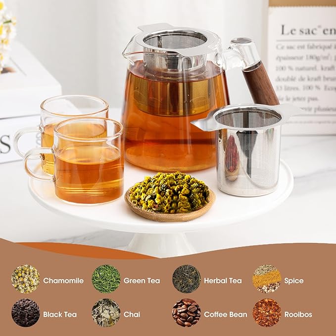 Leden Extra Fine Mesh Tea Strainer Stainless Steel Tea Infuser Steeper for Loose Leaf Tea and Coffee, Tea Filter with Large Capacity for Tea Cups, Teapots, Mugs, Double Handles