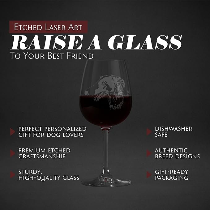 Etched Laser Art Borzoi Personalized Dog Themed Etched 12.75oz Wine Glass Custom Dog Breed Wine Glasses, Ideal for Pet Lovers, Unique Birthday Gift for Men & Women, Personalized Gift