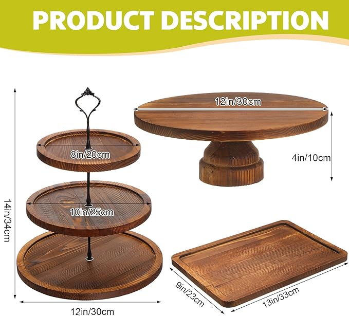 7 Pcs Wood Dessert Table Display Set Wooden 3 Tie Cupcake Stands Rustic Round Cake Stand Wood Dessert Serving Trays for Christmas Party Baby Shower Wedding Birthday(Brown)