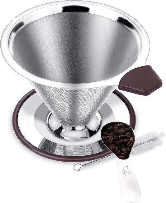Pour Over Coffee Dripper 1-4 Cup 800 Mesh Inner Mesh ClothReusable Pour Over Filter Stainless Steel Filte for Home Travel Office Easy to Clean Paperless pour over maker Perfect for Father's Day gifts