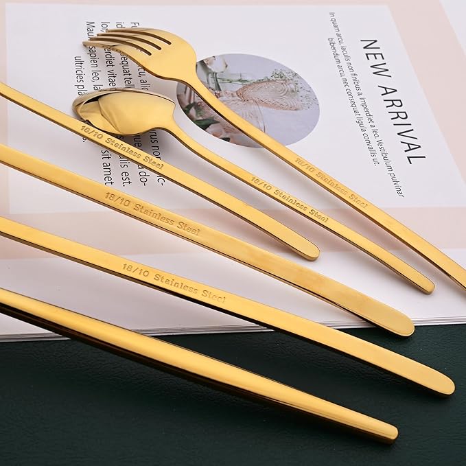 36-piece Gold 18/10 Stainless Steel Flatware Set, Resuable Cutlery Set For 6, Complete Tableware Set For Home Restaurant Wedding Party Daily Meal, Mirror Polish