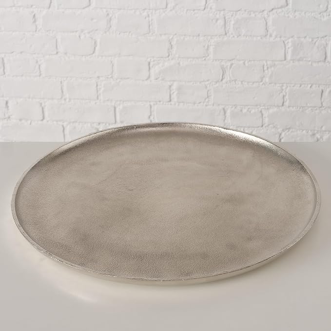 BOLTZE Phoenix 2070747 Tray in Silver Aluminium Height 2 cm Diameter 42 cm Round Handmade Serving Tray Decoration