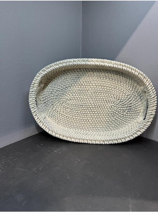 Tray Decorative Polyester Wicker Cream Silver Serving Tray, Abstract Style, Table Accent piece, Home Decor, 10.2 x 12.6 Inches - Silver-Antiqued, One Size