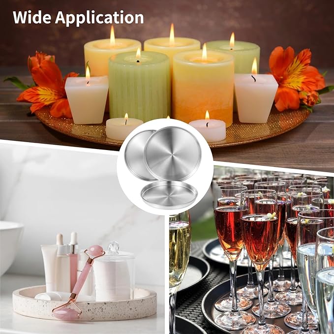 3 Pieces Round Silver Serving Tray Stainless Steel Round Decorative Coffee Table Trays, Jewelry Cosmetic Organizer Plates, Vanity Trays for Candles, Perfume