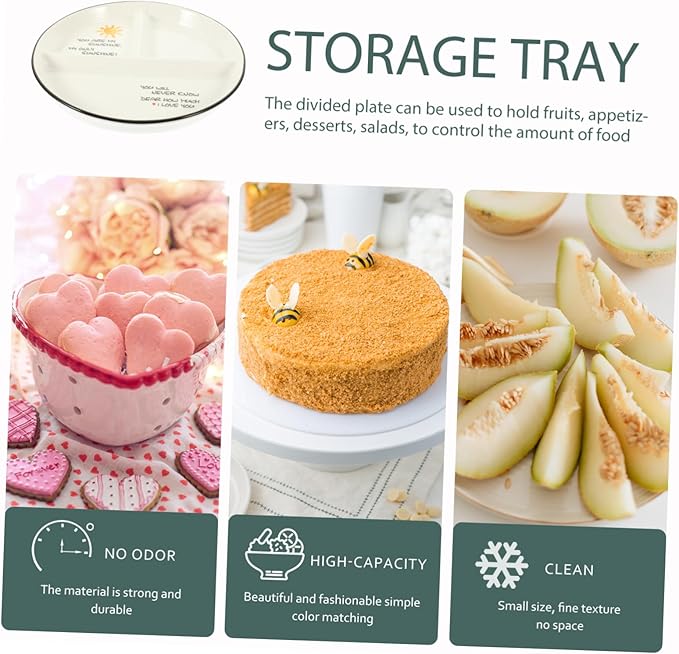 Unomor Ceramic Divided Serving Plate with Three Compartments Snack Platter for Fruits Dried Snacks and Appetizers Parties Weddings and Home Gatherings