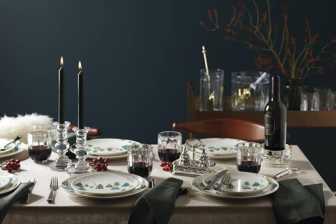 Lenox Dinnerware, Balsam Lane 12-Piece Dinnerware Set, Service For 4, Porcelain, Dishwasher & Microwave Safe, Plates & Bowls Sets, Christmas, Holiday Hosting, Home and Kitchen (White/Green, 12 Piece)