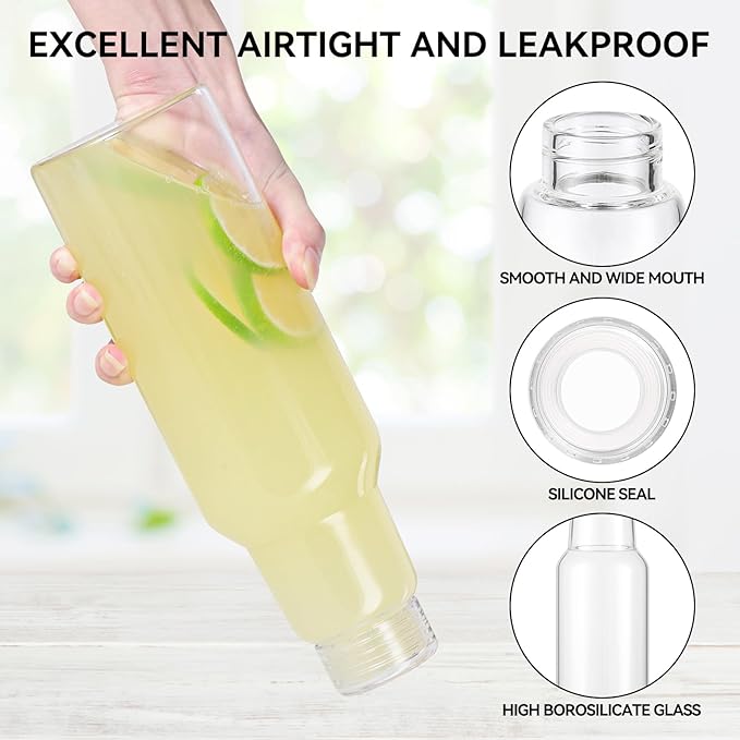 CWHHRN 34 Oz Glass Juice Bottles with Lids, Glass Bottles, BPA Free, Borosilicate Glass for Juicing, Smoothies, Infused Water, Beverage Storage, Shaker Bottles (1 Pack)