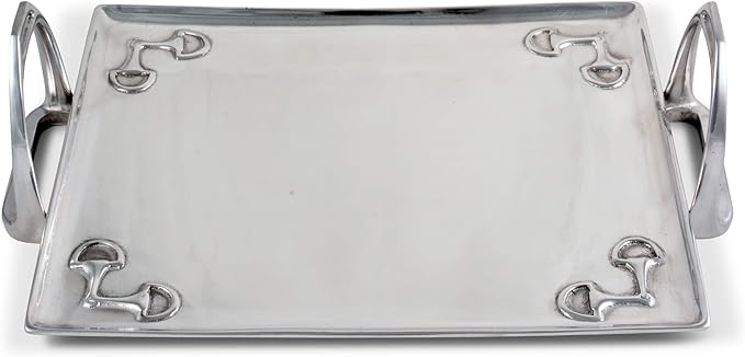 Arthur Court Horse Stirrup Metal Serving Tray for Serving Food, Snacks, Desserts Stackable Platter to Form Tier Cheese Stand - Silver Equestrian Style 12 inch x 17.5 inch