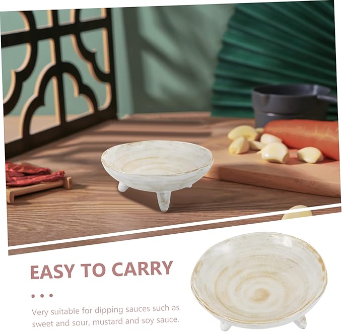 Three-Legged Sauce Dish Set Handmade Japanese Style Appetizer Plate Rustic Ceramic Condiment Holder for Sushi and Dipping Sauces