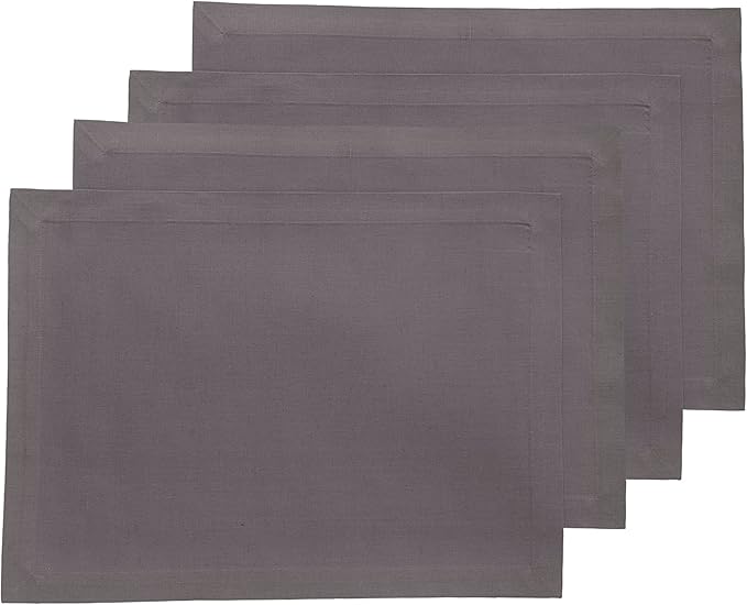 Solino Home Grey Cotton Linen Placemats Set of 4 - Machine Washable Placemats 14 x 19 Inch for Christmas, Holiday, Winter, New Year - Dru