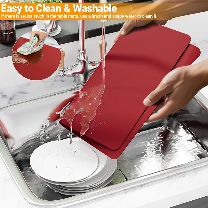 Silicone Counter Mat 40x60cm 2 Pack - High-Temp Resistant, Non-Slip Waterproof Pad for Kitchen Countertops, Sink & Stove (Red)