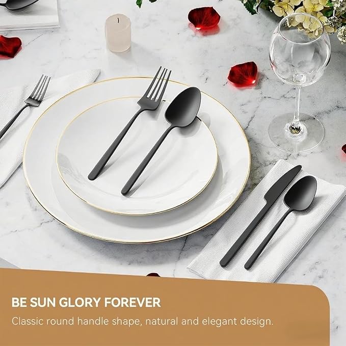 Oval Matte Black 20-Piece Silverware Set, Stainless Steel Flatware Set with American Design, Modern Cutlery Set, Service for 4, Dishwasher Safe