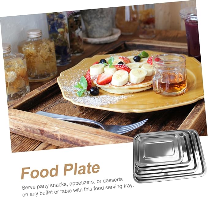 PRETYZOOM 4pcs Stainless Steel Food Arranging Dish Silver Trays for Serving Easy to Clean for Parties