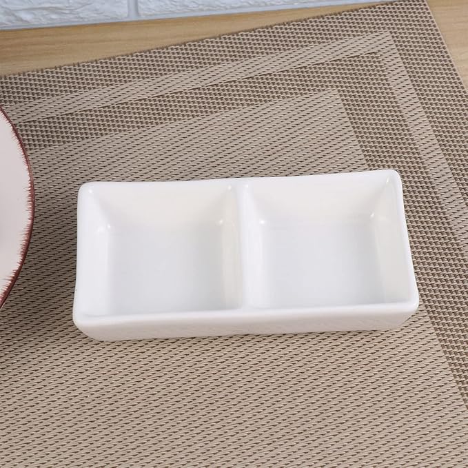 Kichvoe 2-Compartment Ceramic Snack Dish Divided Sauce Plates Appetizer Serving Tray for Soy Sauce Vinegar Ketchup Condiments 4.72X2.75In Ideal for Home Kitchen Gatherings