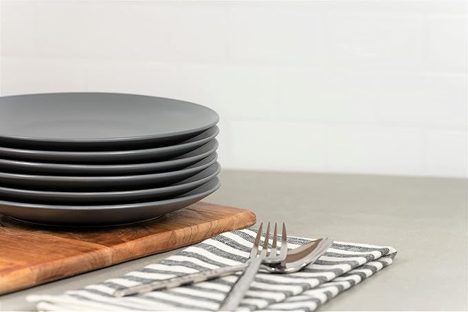 10 Strawberry Street Wazee Matte 8.25" Coupe Salad Plate, Set of 6, Charcoal Gray