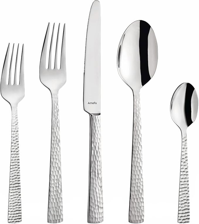 Amefa Silverware Set - Hammered, 20-Piece Stainless Steel Flatware for 4 - Cutlery Set with Forks, Spoons & Knives