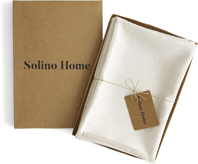 Solino Home Light Natural Linen Napkins Set of 4-100% Pure Linen Cloth Washable Dinner Napkins 20 x 20 Inch for Christmas, Holiday, New Year - Fringe
