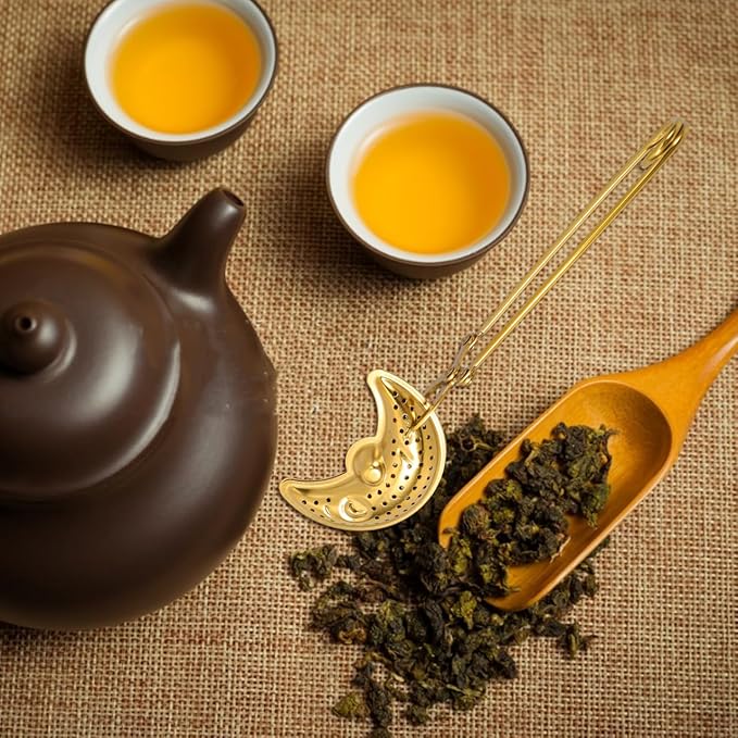 LIFKOME Stainless Steel Tea Strainer Spoon with Long Handle Gold Tea Infuser for Loose Leaf Reusable Filter for Home Office and Travel