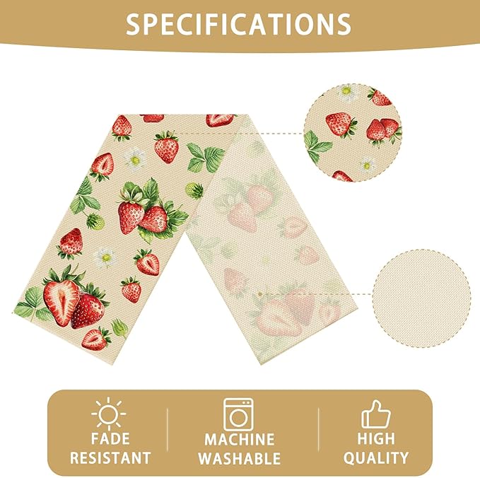 Strawberry Table Runner Seasonal Spring Kitchen Dining Linen Table Decoration for Indoor Outdoor Home Party Decor 13 x 72 Inch