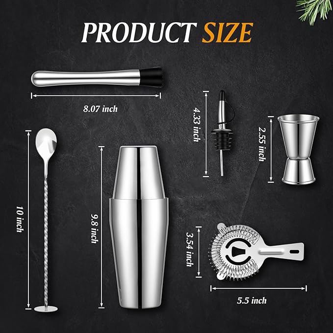 MWELLEWM Cocktail Shaker Set, Boston Shakers Bartending Professional Bartender Kit Bartender Beginner Mixed Alcohol Martini Shaker Tins Tool for Bar Drink
