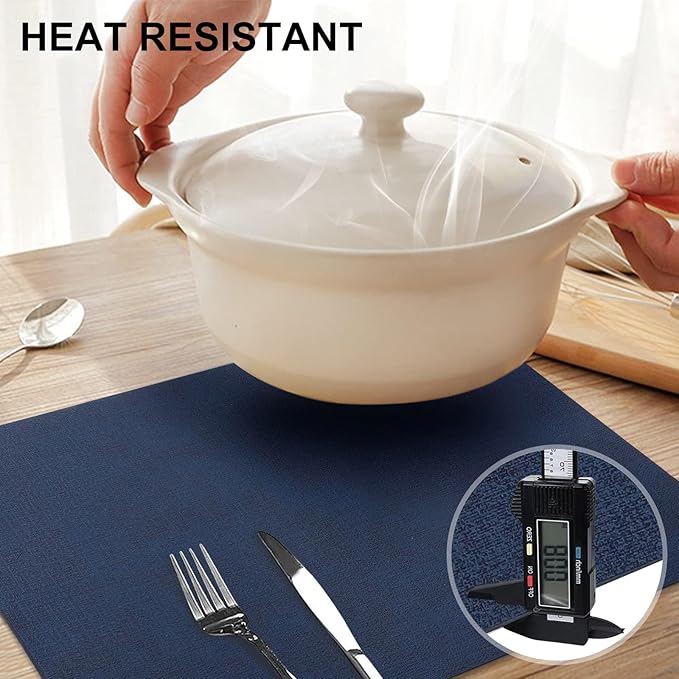 homing Faux Leather Heat Resistant Placemats 12 Packs, Waterproof Wipeable Dining PU Place Mats for Indoor & Outdoor, Easy to Clean, Dark Navy Blue
