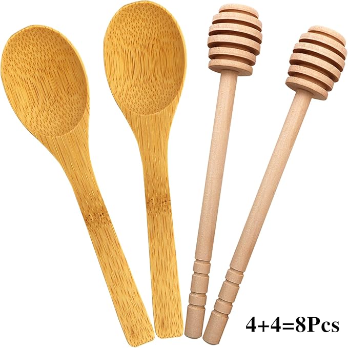 BLUE TOP 8 PCS Honey Dipper Sticks Honey Spoon 6 Inch Individually Wrapped Honey Stirrer Stick Mixing Spoon for Honey Jar Dispense Drizzle Honey Wedding Party