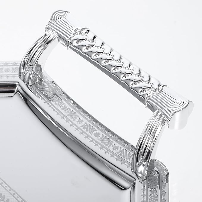 Silver Stainless Steel Serving Tray Handles, Elegant Antique Color, for Home, Cafe, Restaurant, Easy to Clean