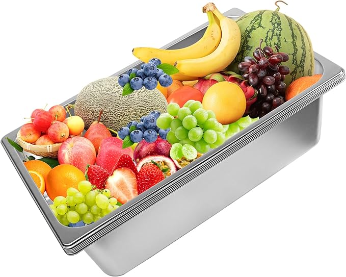 6 Pack Full Size Steam Table Pans,Stainless Steel Hotel Pan,1/1 6 Inch Deep Anti Jam Commercial Table Pan,20.8" L x 13" W Catering Pans Food Pans for Hotels, Restaurants and Home Use