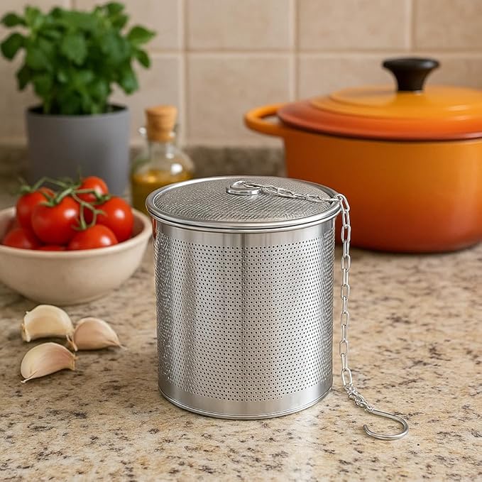 Stainless Steel Seasoning Strainer | Large Capacity Tea Mesh Tea Infuser Strainer with Extended Chain for Cooking Seasoning Filter
