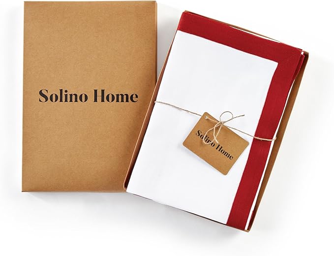 Solino Home Linen Napkins Set of 4-100% Pure Linen Red and White Dinner Napkins Cloth 20 x 20 Inch - Classic, Handcrafted and Machine Washable - Christmas, New Year