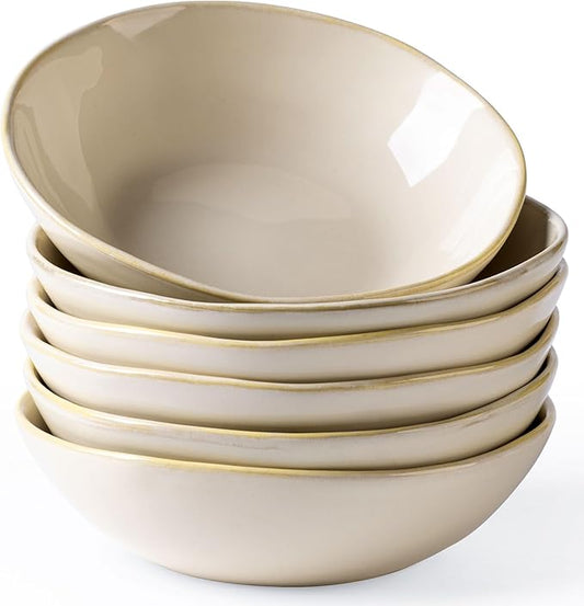 AmorArc Ceramic Cereal Bowls Set of 6, 24 oz Handmade Stoneware Bowls Set for Cereal Soup Salad, Stylish Kitchen bowls for Meal, Dishwasher & Microwave Safe, Reactive Glaze-Vanilla