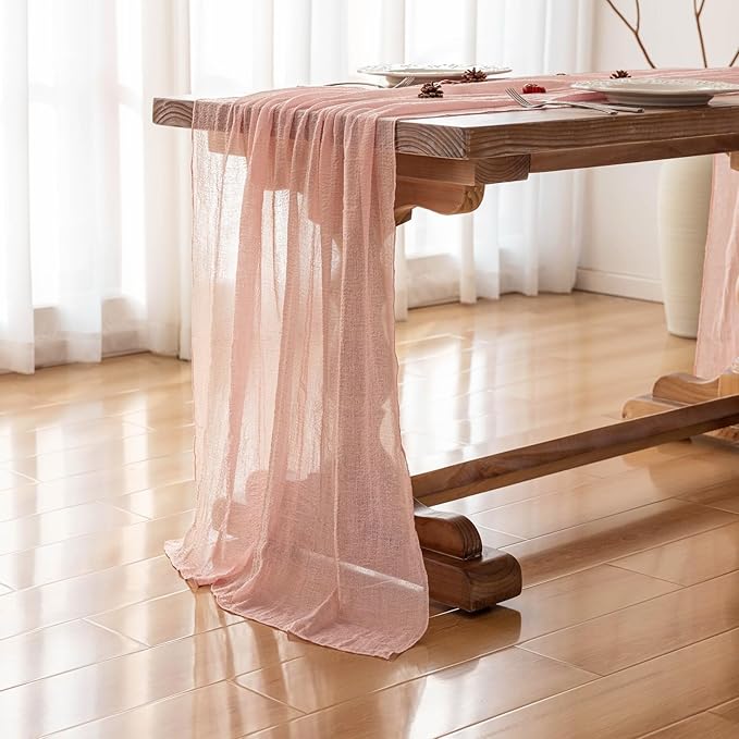 Keketoarrange 6pcs Pink Valentines Decor Table Runner Cheese Cloth Rustic Gauze Cheesecloth Table Runner 120 Inch 10 FT for Wedding Baby Bridal Shower Sheer Boho Spring Home Tea Party Decorations
