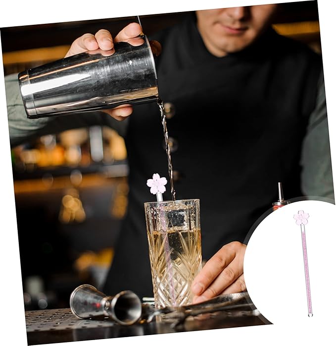 Flower Glass Stirring Rod Heat Resistant Glass Muddler for Coffee Milk and Juice Drinks for Cocktails and Beverages